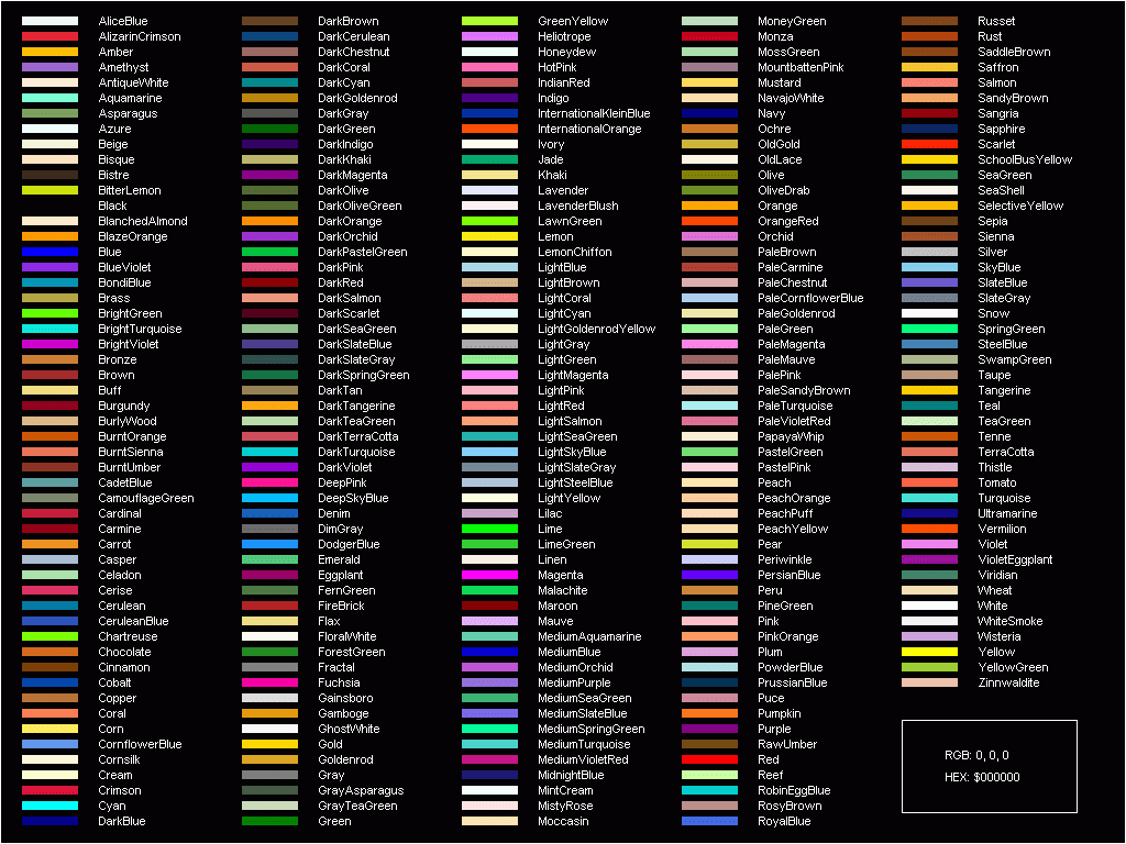 a graphic with a list of colors and corresponding labels